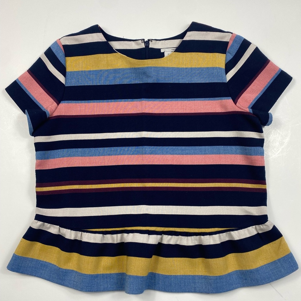 Halogen Stipe Peplum Short Sleeve Top Womens size Medium